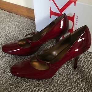 Anne Klein Dark Red Patent Mary Jane Heel Shoes